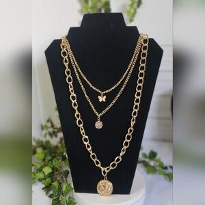 3 Strand Gold Chain Stack Necklace New